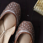 Kosh Brown - Mukaish Work Abstract Pattern Jutti